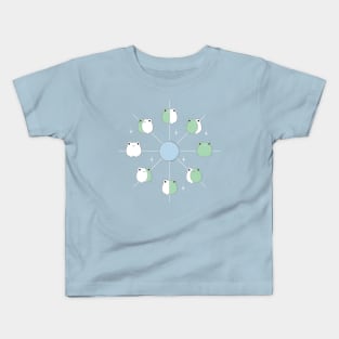 Kawaii Frog Phases of the Moon in Aesthetic Light Blue and Sage Green Kids T-Shirt